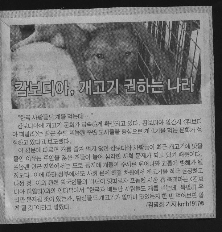캄보디아, 개고기 권하는 나라