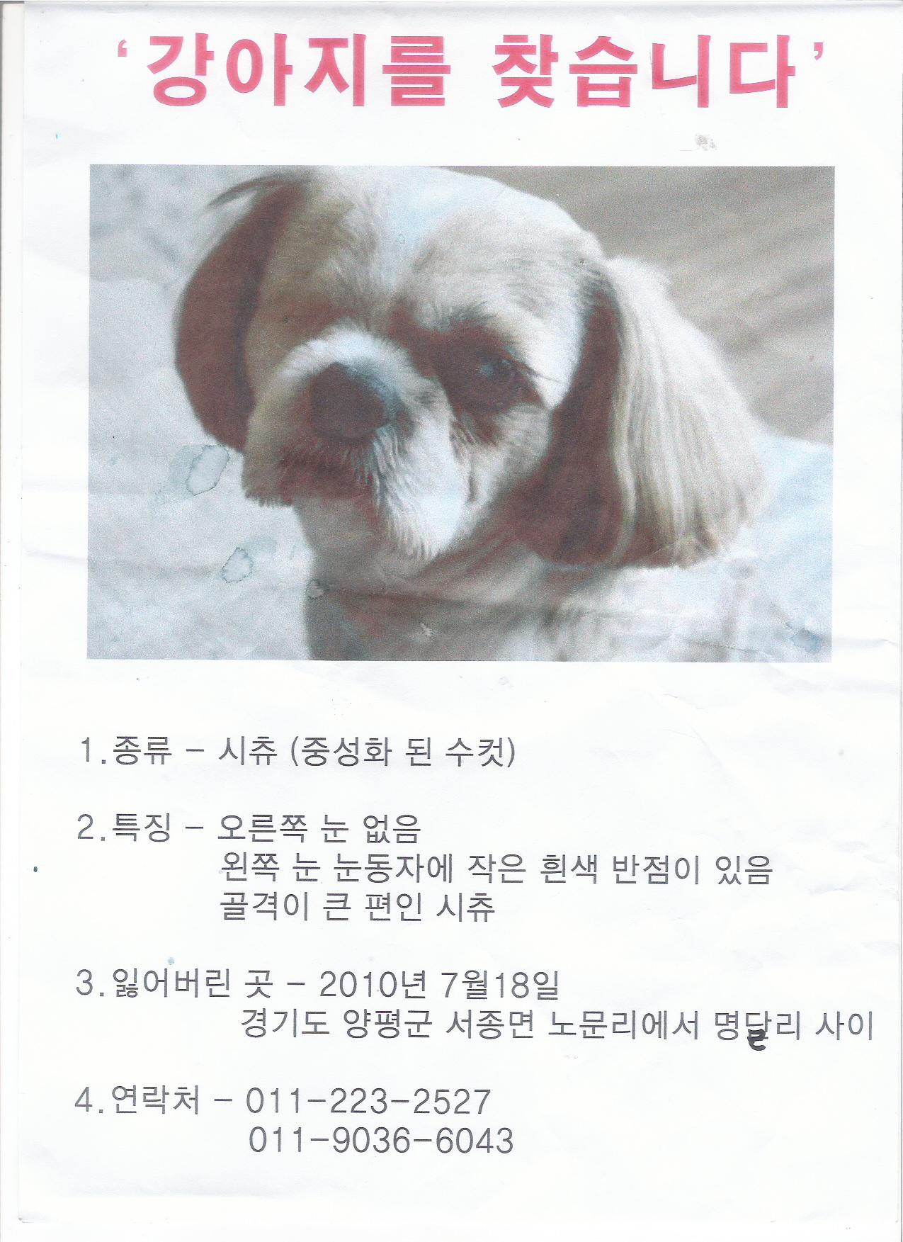 경기 양평군 서종면 노문리에서 명달리 사이)광태를 찾아주세요.